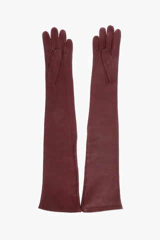 Solid Color Leather Opera Gloves with Golden Detail