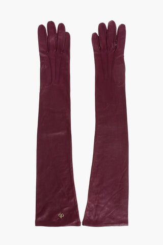 Solid Color Leather Opera Gloves with Golden Detail