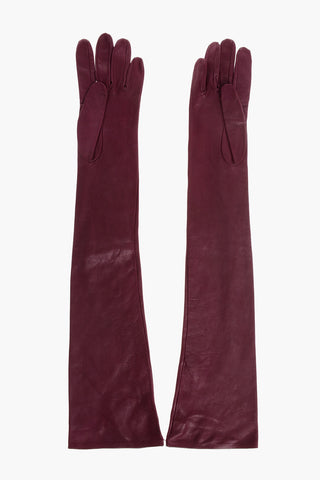 Solid Color Leather Opera Gloves with Golden Detail