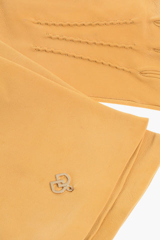 Leather Solid-Color Opera Gloves with Gold Detail