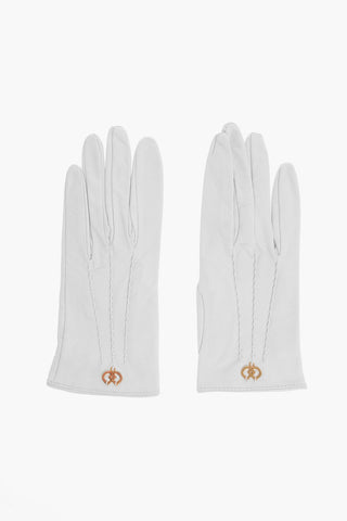 Solid Color Leather Gloves with Golden Detail