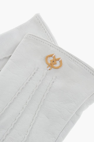 Solid Color Leather Gloves with Golden Detail