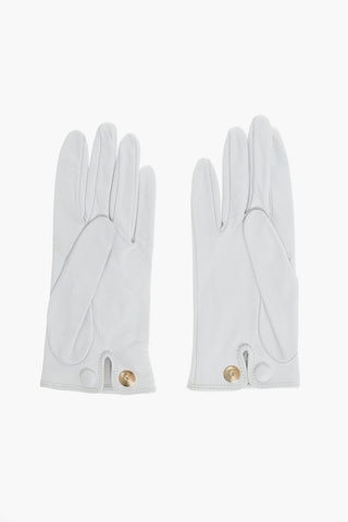 Solid Color Leather Gloves with Golden Detail