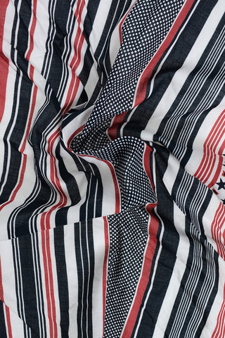 Striped Cotton Foulard with Stars Print