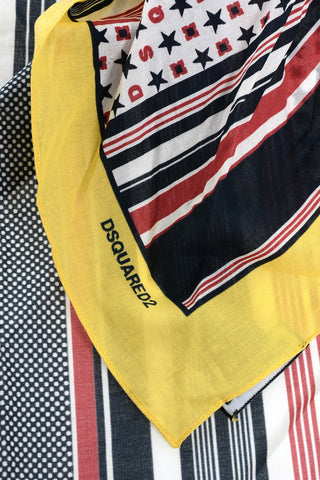 Striped Cotton Foulard with Stars Print