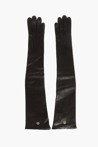 Solid Color Leather Opera Gloves with Golden Detail