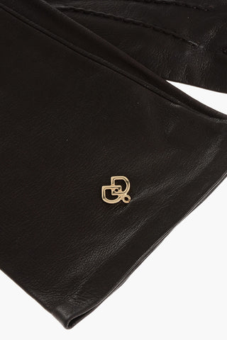 Solid Color Leather Opera Gloves with Golden Detail