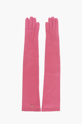 Solid Color Leather Opera Gloves with Golden Detail