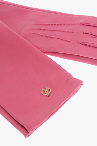 Solid Color Leather Opera Gloves with Golden Detail