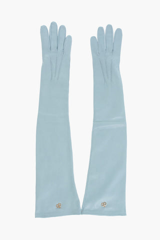 Solid Color Leather Opera Gloves with Golden Detail
