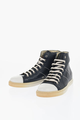 ID Textured Leather High-Top Sneakers with Contrasting Details