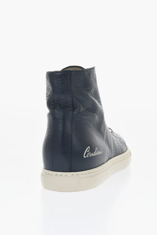 ID Textured Leather High-Top Sneakers with Contrasting Details