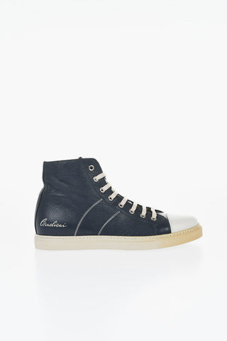 ID Textured Leather High-Top Sneakers with Contrasting Details