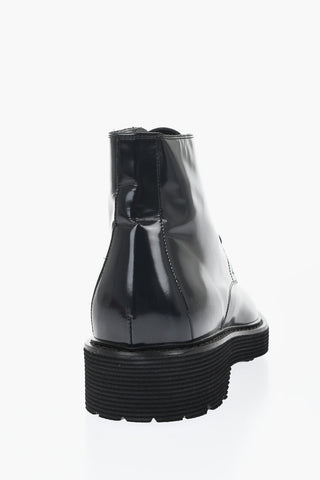 Solid Color Patent Leather Ankle Boots with Vibram Sole
