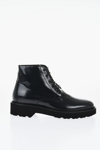Solid Color Patent Leather Ankle Boots with Vibram Sole