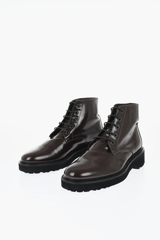 Solid Color Patent Leather Ankle Boots with Vibram Sole