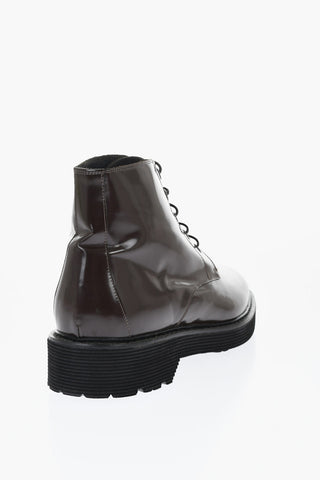 Solid Color Patent Leather Ankle Boots with Vibram Sole