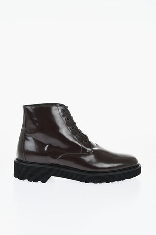 Solid Color Patent Leather Ankle Boots with Vibram Sole