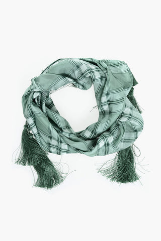 Checked Silk Foulard with Tassels