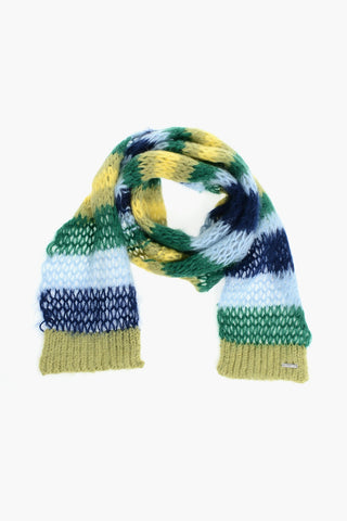 Striped Mohair Blend Scarf with Silver Tone Logo