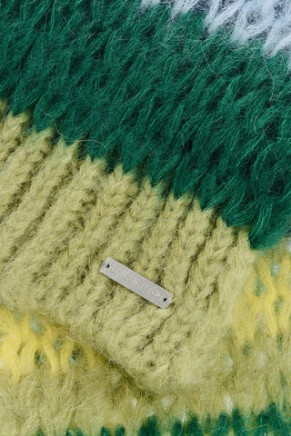 Striped Mohair Blend Scarf with Silver Tone Logo