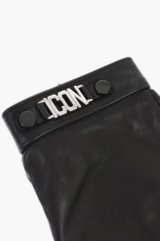 Leather ICON Gloves With Metal Detail and Button