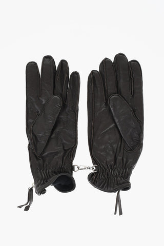 Leather Gloves With Half Zip and Embossed Logo
