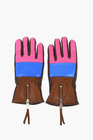 Color Block Leather Glovers with Half Zip