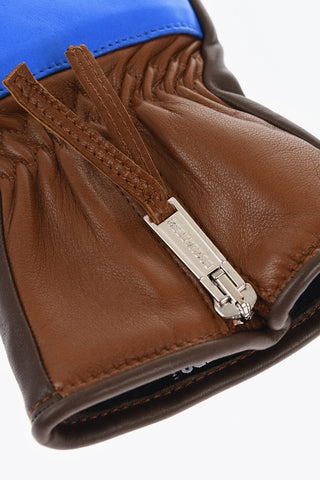 Color Block Leather Glovers with Half Zip