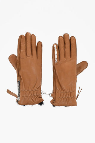 Leather Gloves with Half Zip And Real Fur Inner