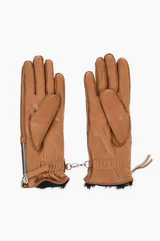 Leather Gloves with Half Zip And Real Fur Inner