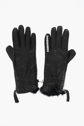Leather Gloves with Half Zip And Real Fur Inner