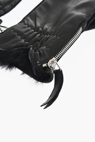 Leather Gloves with Half Zip And Real Fur Inner