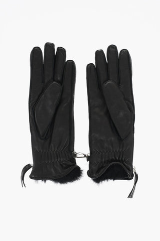 Leather Gloves with Half Zip And Real Fur Inner