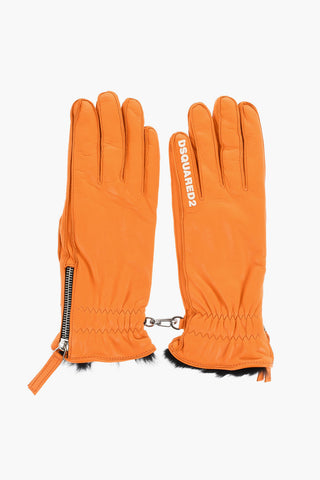 Leather Gloves with Half Zip And Real Fur Inner