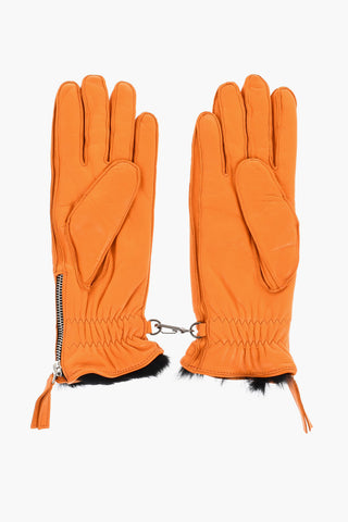 Leather Gloves with Half Zip And Real Fur Inner