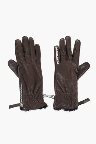 Leather Gloves with Half Zip And Real Fur Inner