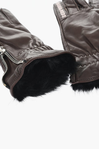 Leather Gloves with Half Zip And Real Fur Inner