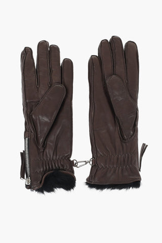 Leather Gloves with Half Zip And Real Fur Inner
