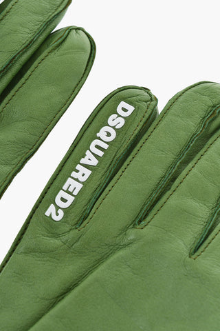 Guanti In Pelle con Mezza Zip e Logo in Rilievo