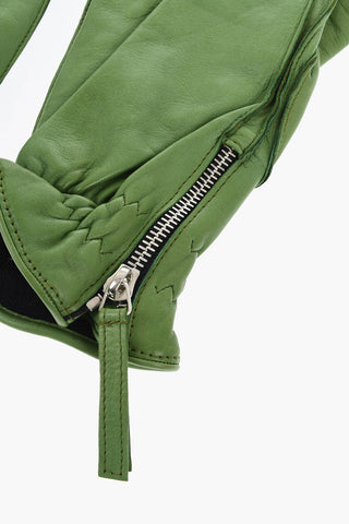 Guanti In Pelle con Mezza Zip e Logo in Rilievo