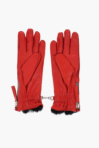 Guanti In Pelle con Mezza Zip e Interno in Pelliccia