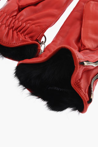 Guanti In Pelle con Mezza Zip e Interno in Pelliccia
