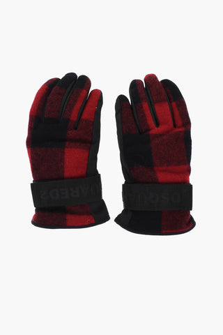Checked Wool and Nylon Ski Glovers