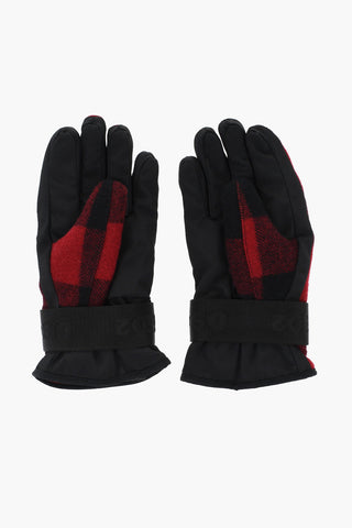 Checked Wool and Nylon Ski Glovers