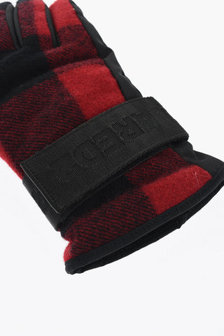 Checked Wool and Nylon Ski Glovers
