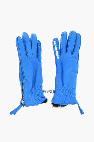 Leather Gloves with Half Zip And Real Fur Inner