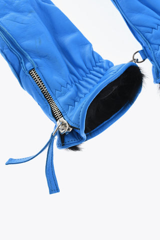 Leather Gloves with Half Zip And Real Fur Inner