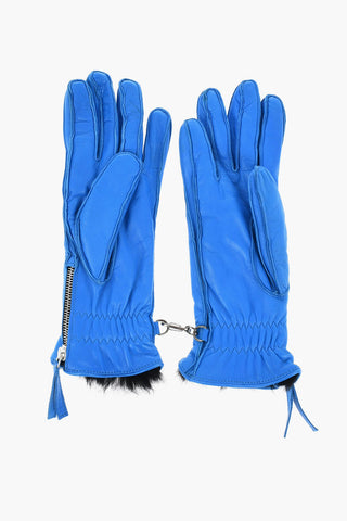 Leather Gloves with Half Zip And Real Fur Inner