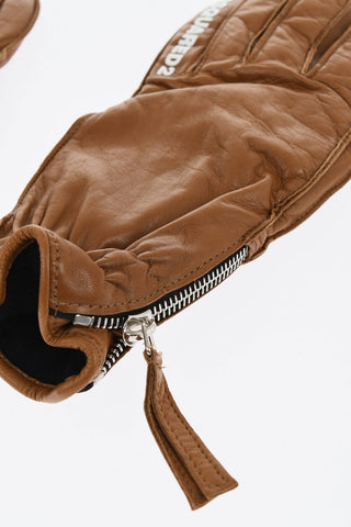 Guanti In Pelle con Mezza Zip e Logo in Rilievo